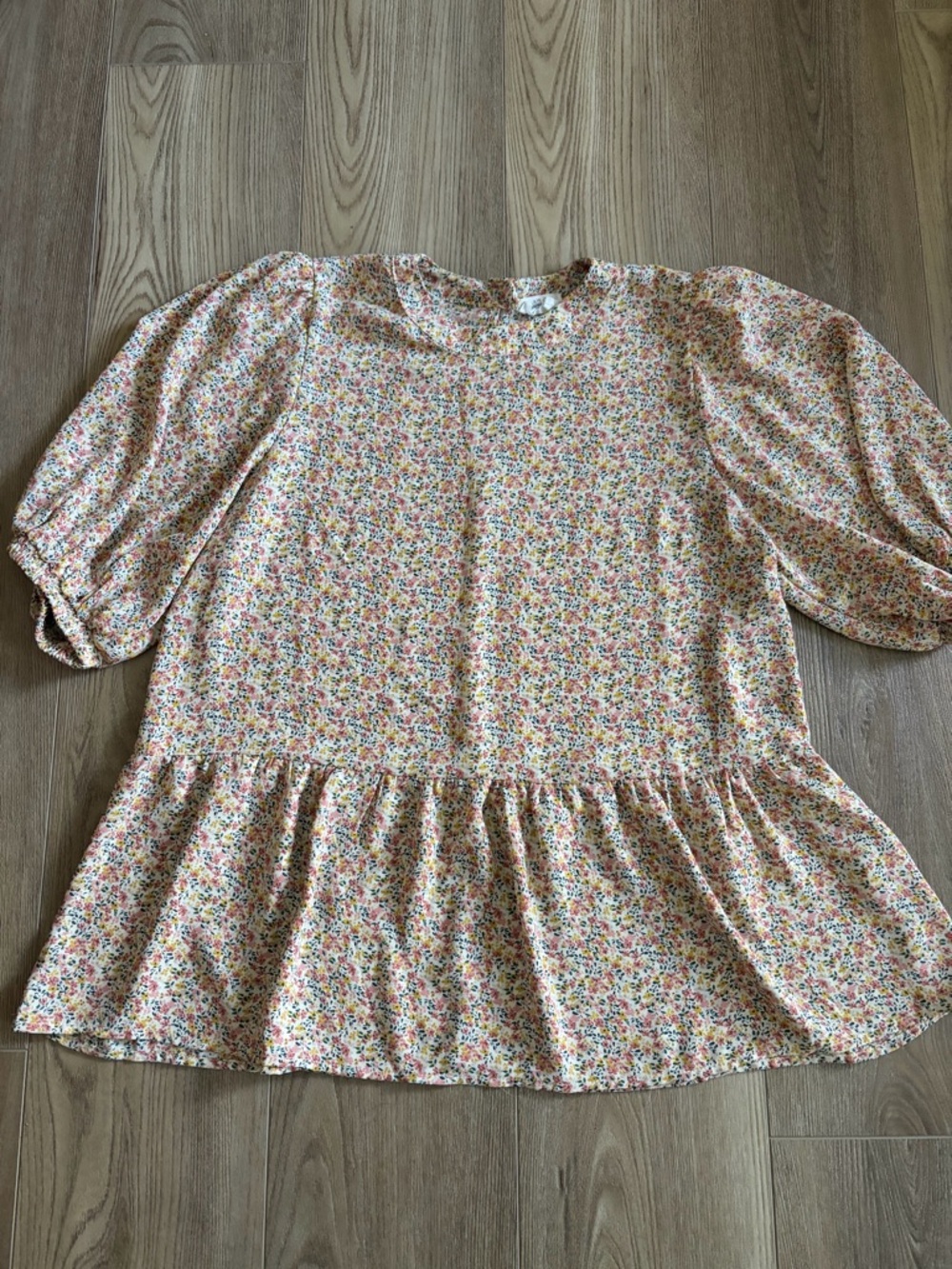 Sienna Sky Cream Floral Peplum Tunic with Pink & Yellow Accents